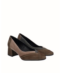 High-heeled leather combined suede military shoe