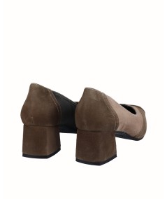 High-heeled leather combined suede military shoe