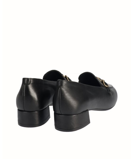 Black leather high-heeled shoe