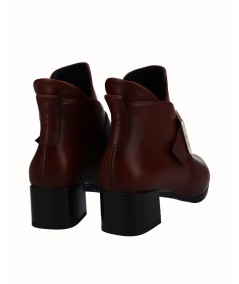 Brown smooth leather high-heeled ankle boots
