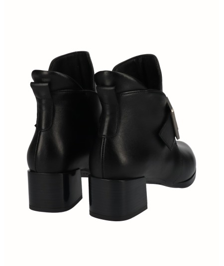 Black smooth leather high-heeled ankle boots