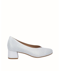 White fantasy leather heeled lounge shoe