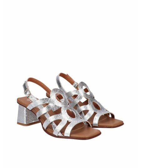 Silver leather heeled sandal