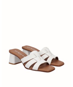 White leather heeled clog