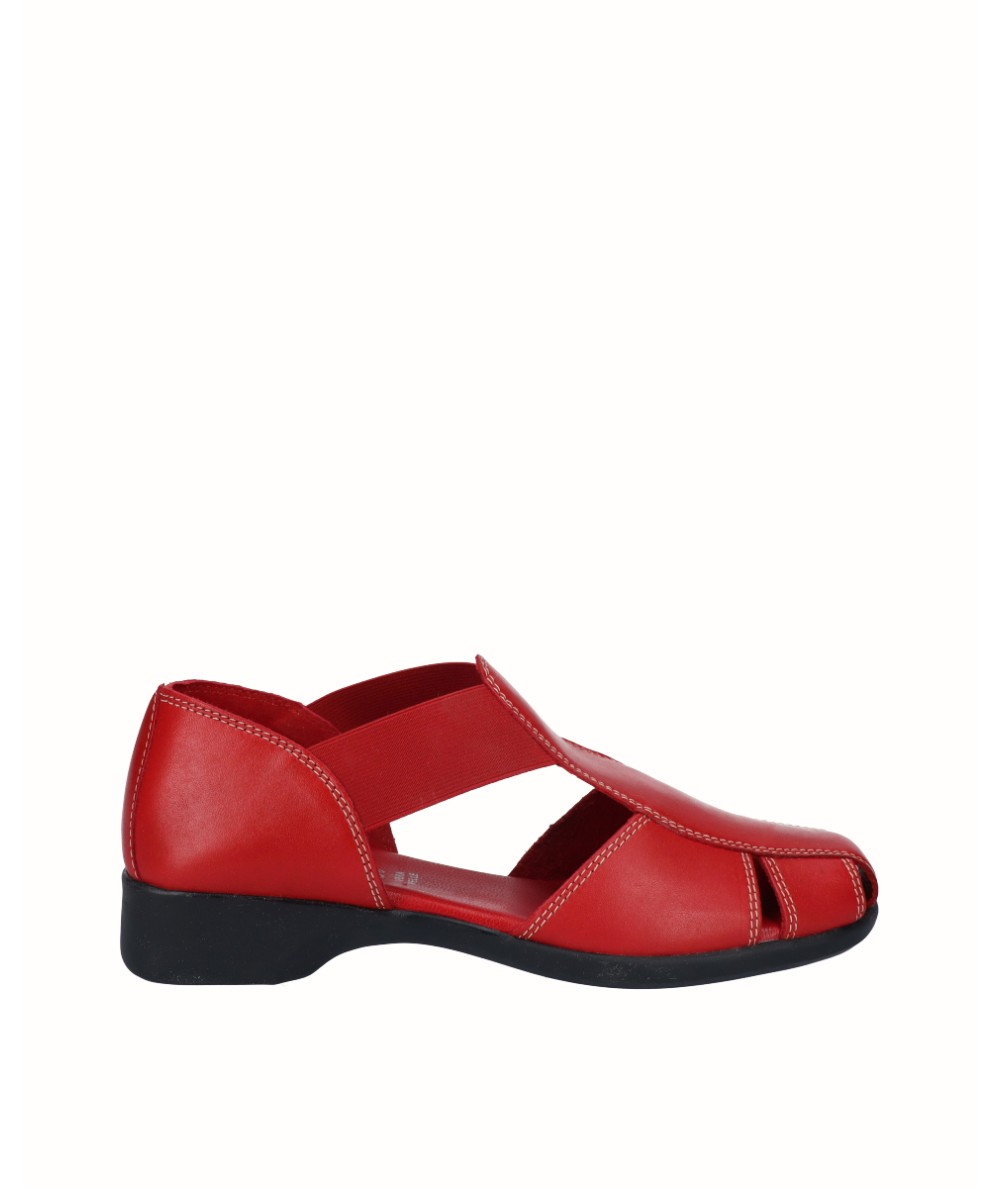 Red leather comfort flat sandal