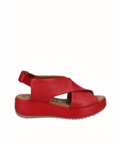 Red leather platform sandal