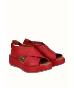 Red leather platform sandal