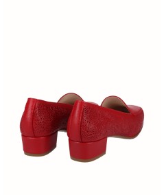 Red leather moccasin heeled shoe