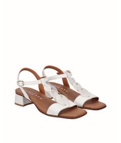 White leather heeled sandal