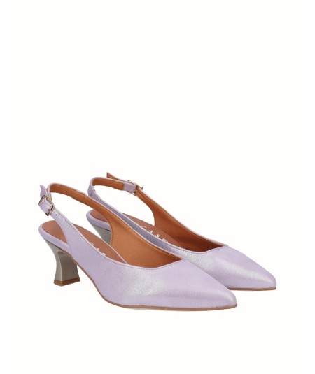 Lilac fancy leather slingback heeled shoe