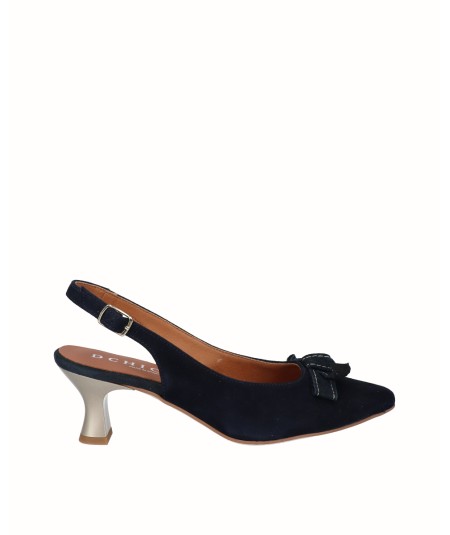 Navy blue suede slingback heeled shoe
