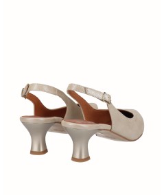 Beige fantasy leather slingback heeled shoe