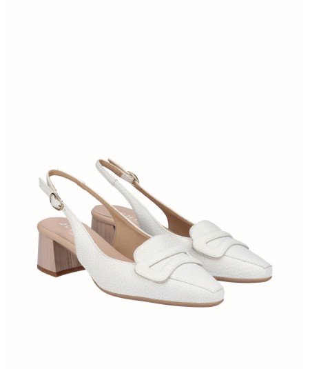 White leather slingback heeled lounge shoe