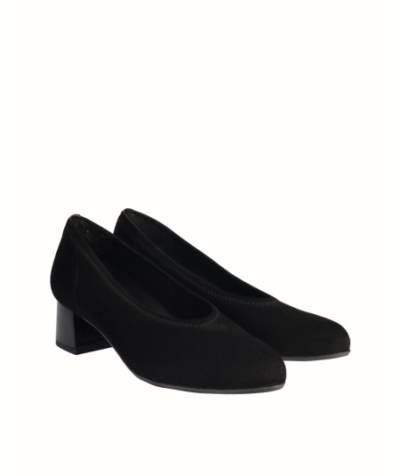 Black lycra heeled lounge shoe