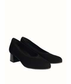 Black lycra heeled lounge shoe