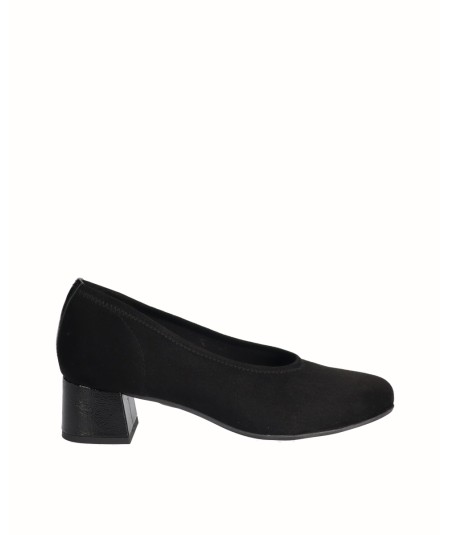 Black lycra heeled lounge shoe