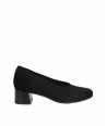 Black lycra heeled lounge shoe
