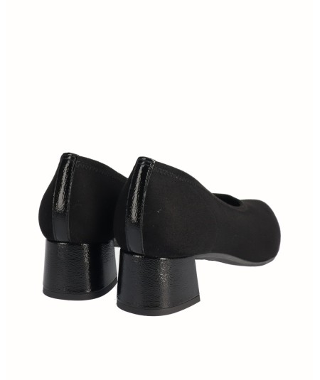 Black lycra heeled lounge shoe