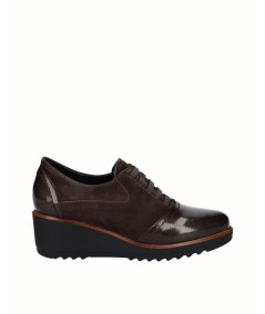 Dark gray leather wedge blucher shoe