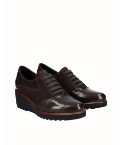 Dark gray leather wedge blucher shoe