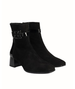 Black suede leather heeled ankle boot
