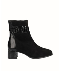 Black suede leather heeled ankle boot
