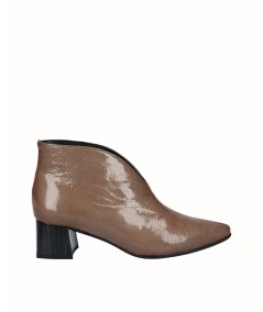 Brown patent leather heeled ankle boot
