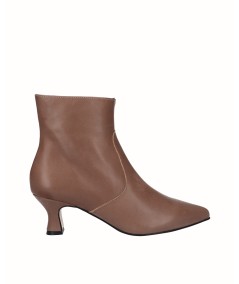 Taupe smooth leather heeled ankle boot