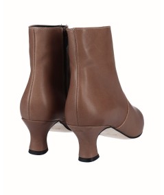 Taupe smooth leather heeled ankle boot