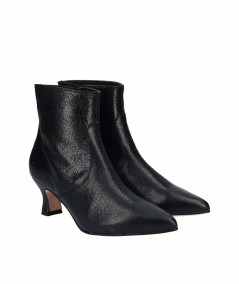 Black fantasy leather heeled ankle boot