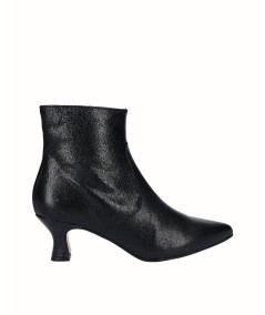 Black fantasy leather heeled ankle boot