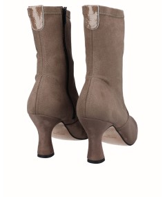 Taupe lycra heeled ankle boot