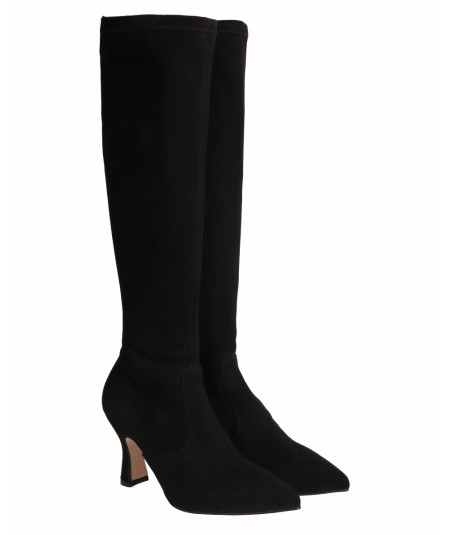 Black lycra heeled boot