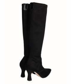 Black lycra heeled boot