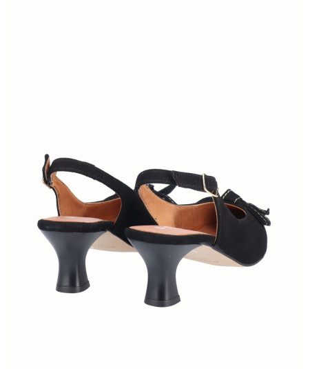 Black suede slingback heeled shoe