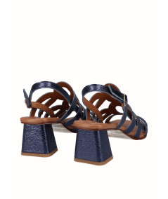 Blue navy leather heeled sandal