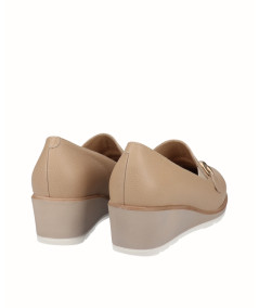 Taupe leather wedge shoe