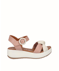 Pink and ice combined leather platform sandal