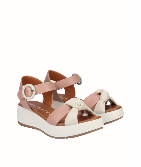 Pink and ice combined leather platform sandal