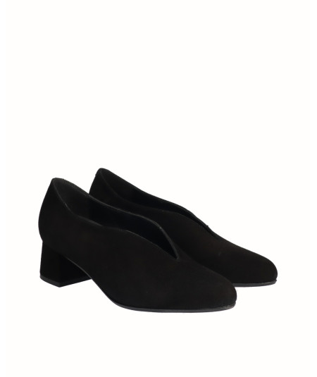 Black suede leather high-heeled shoe