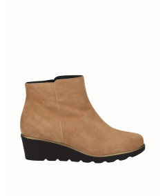 Camel suede leather wedge ankle boot