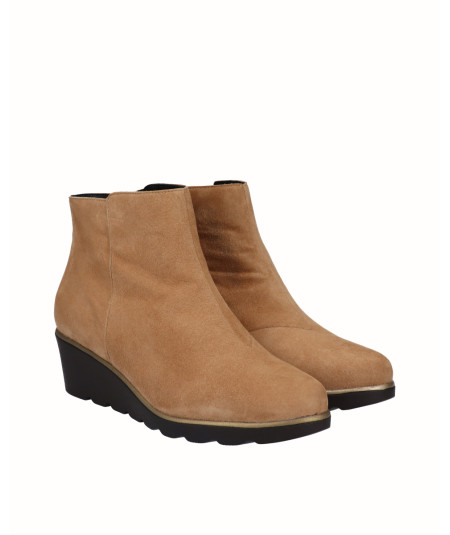 Camel suede leather wedge ankle boot