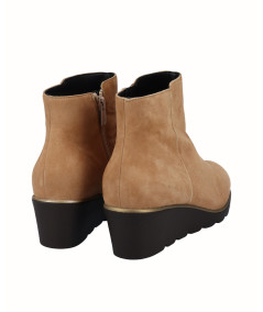 Camel suede leather wedge ankle boot