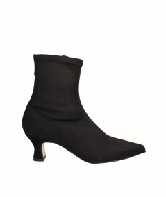 Black lycra low heel ankle boot