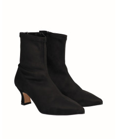 Black lycra low heel ankle boot