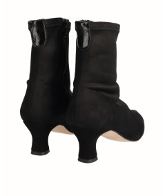 Black lycra low heel ankle boot