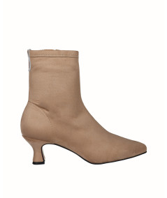 Beige lycra low heel ankle boot