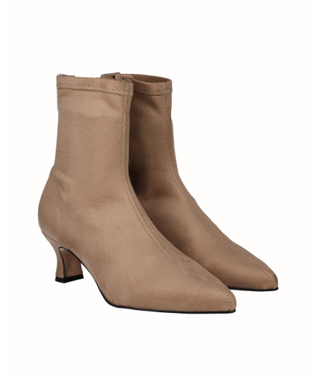 Beige lycra low heel ankle boot