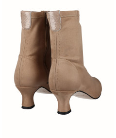 Beige lycra low heel ankle boot