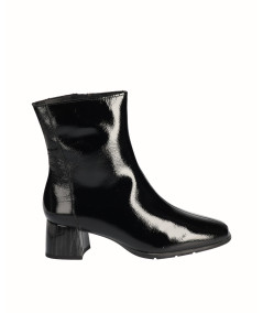 Black patent leather heeled ankle boot